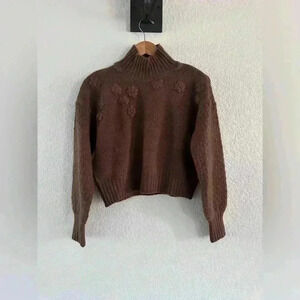Jessica Simpson Cocoa Brown Sweater with Floral Accents, Size XS, Fall Winter